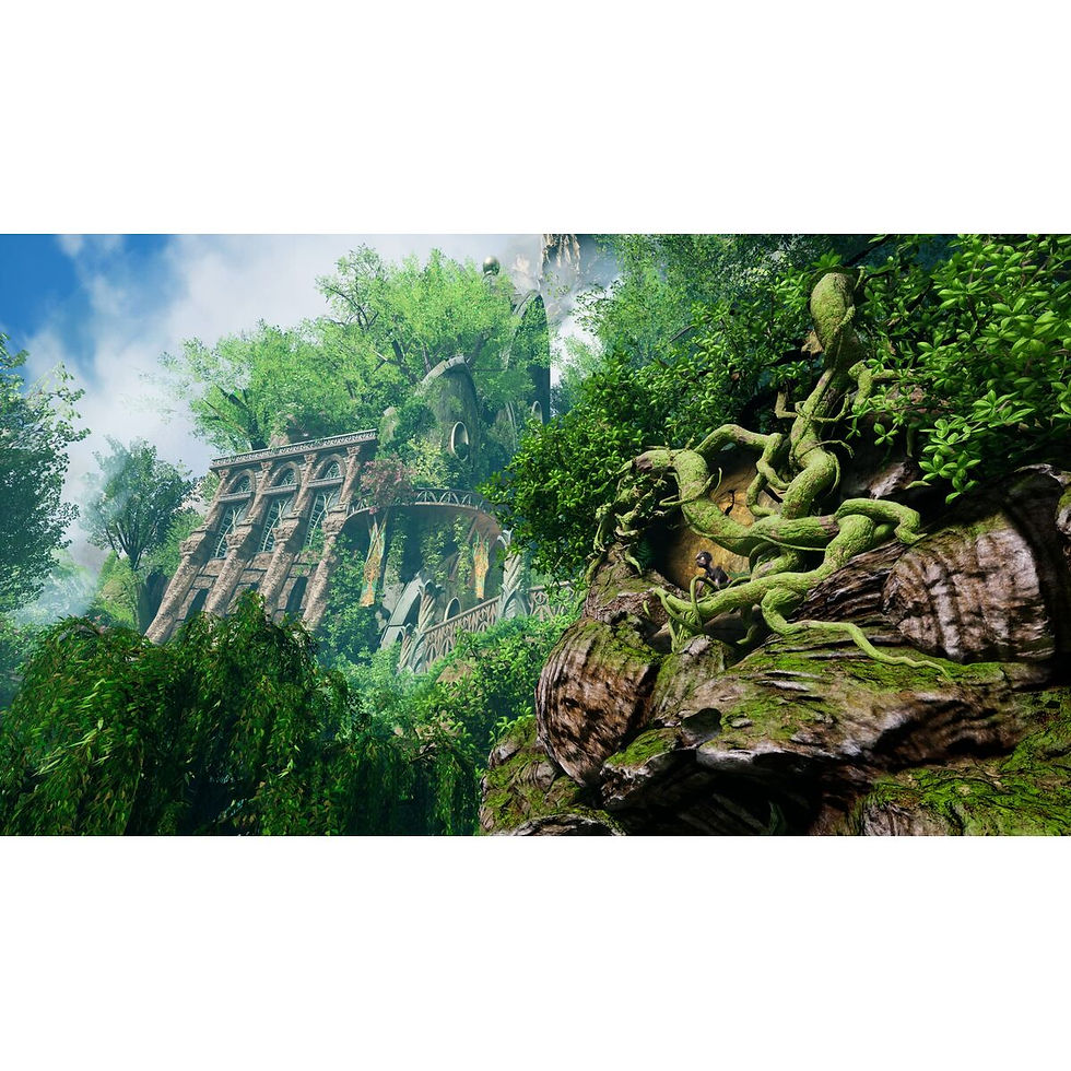 Thumbnail: PlayStation 5 game scene of overgrown ancient jungle ruins.