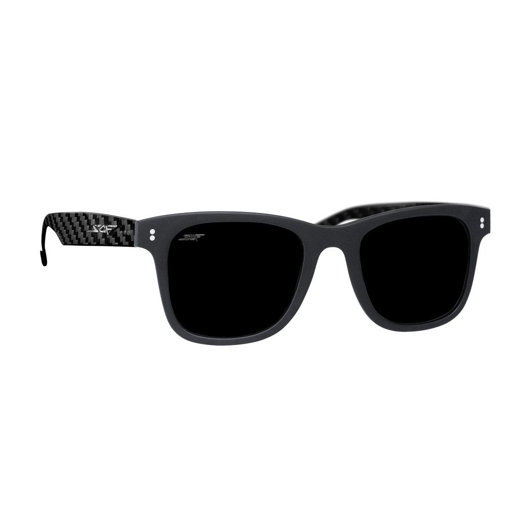 Black sunglasses with logo on arm