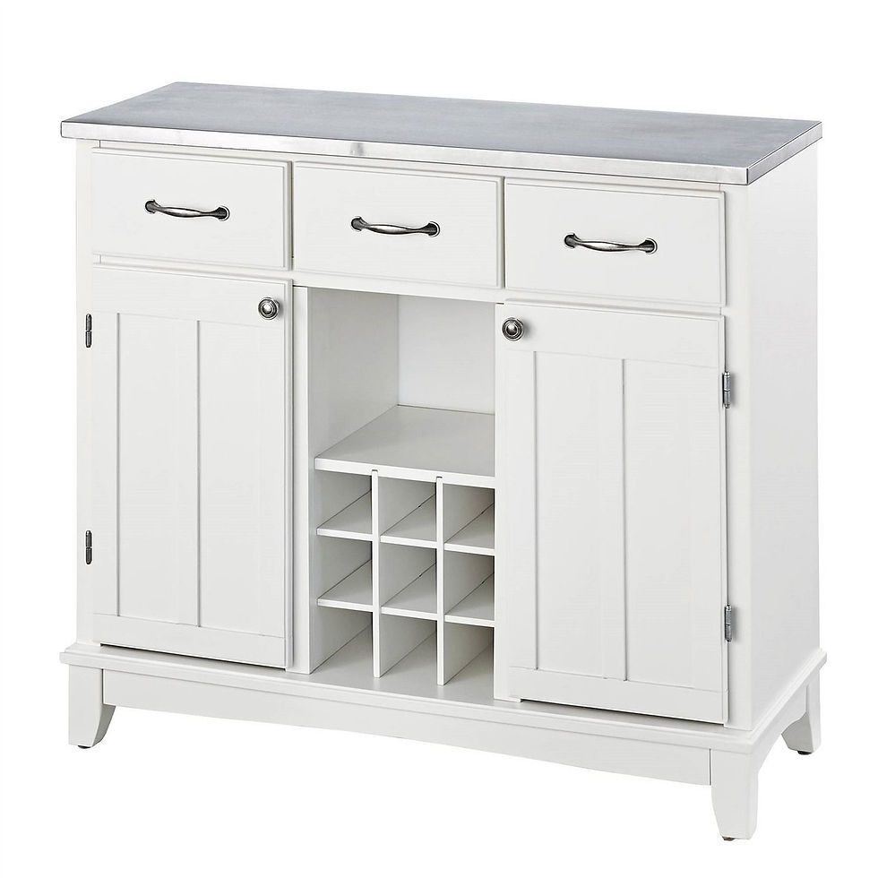 White buffet cabinet with drawers and wine rack