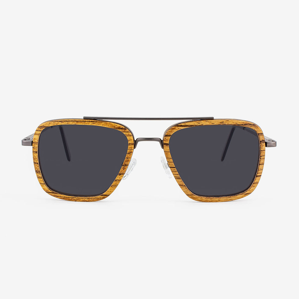 Aviator sunglasses with striped wood frames