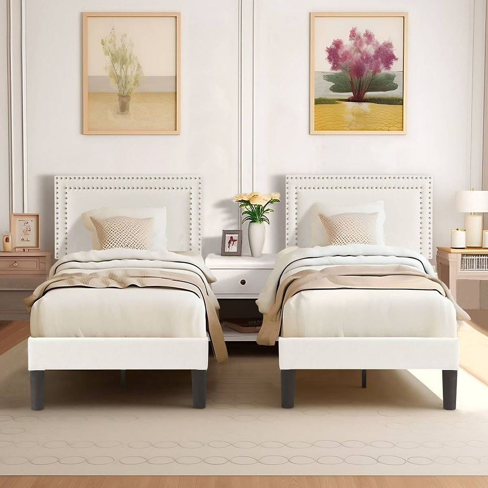 Set of 2 twin white tufted upholstered platform bed frames