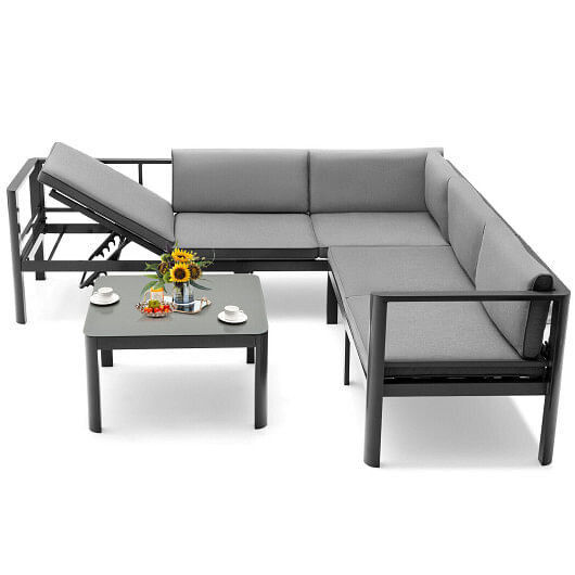 Gray aluminum patio set with adjustable backrest