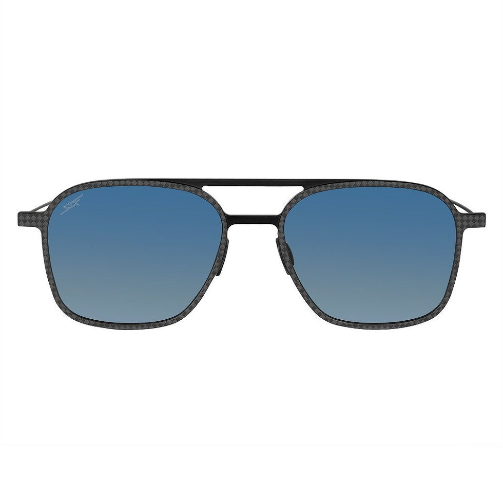 Dark framed sunglasses with blue gradient lenses