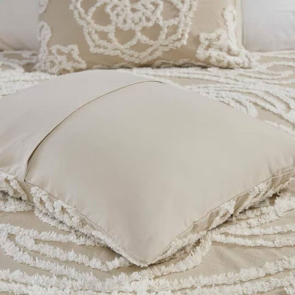 Khaki taupe beige pillow and chenille bedspread
