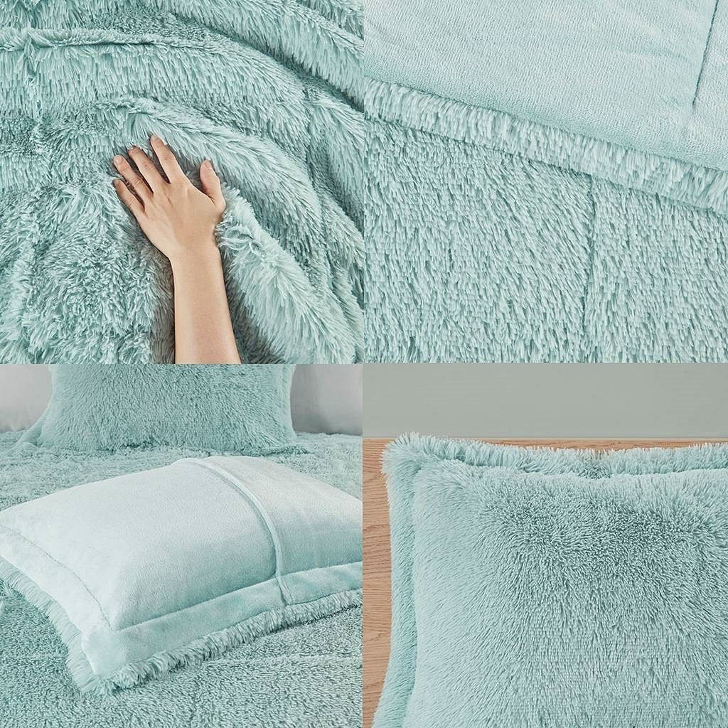 Soft mint green textured bedding with pillow
