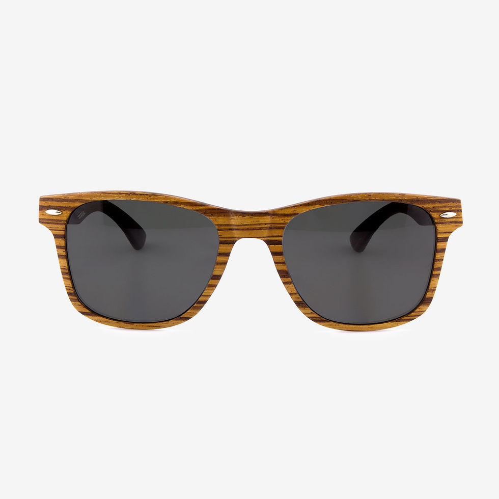 Sunglasses with wooden frames and dark lenses