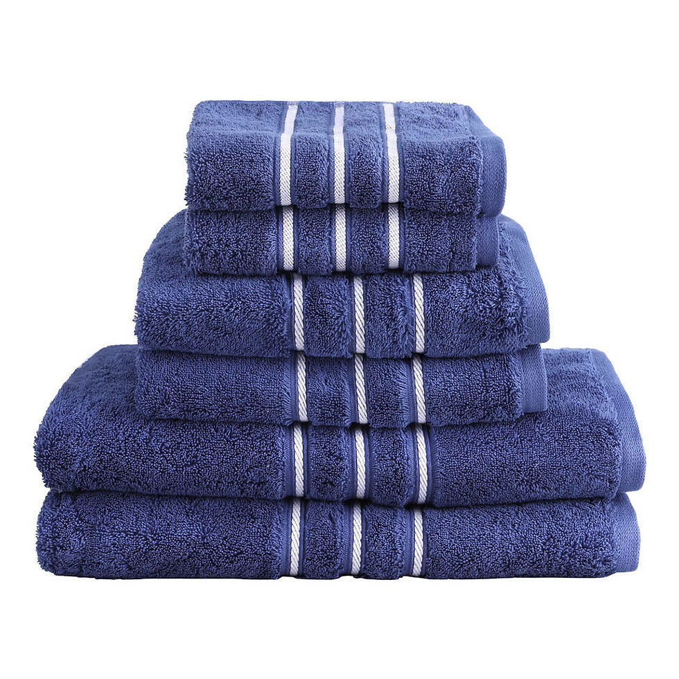 Stacked blue towels with white stripes