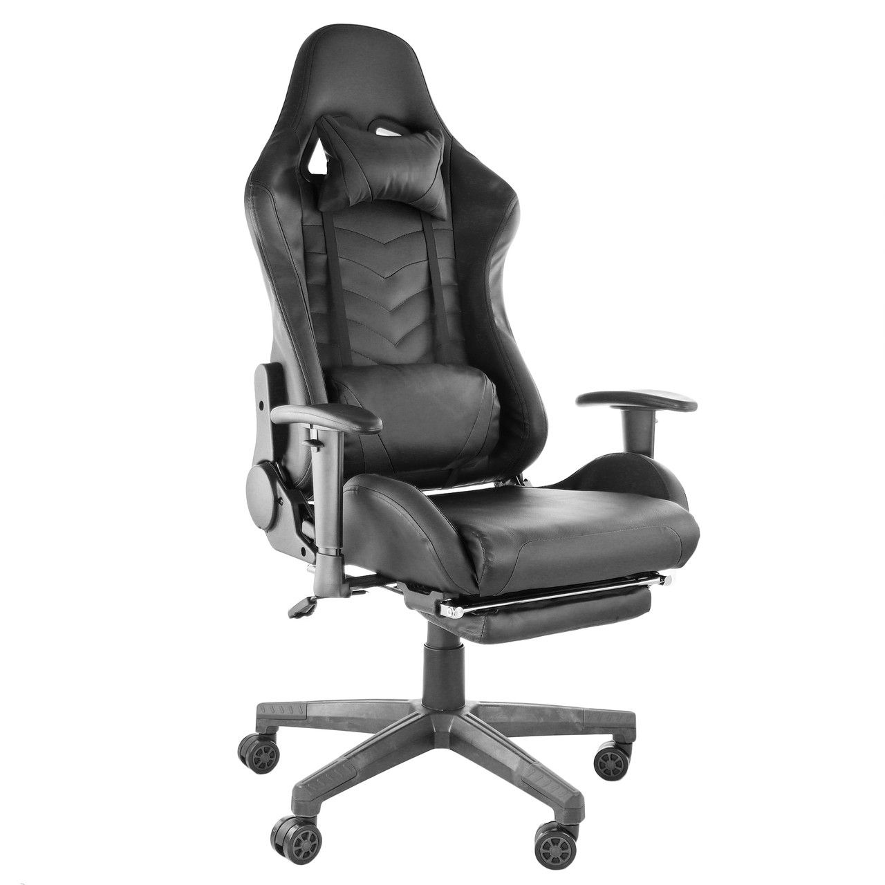 Black gaming chair with footrest
