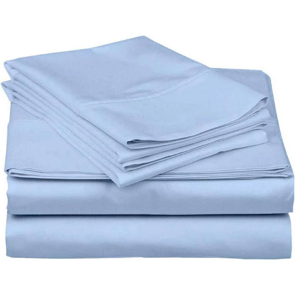 Stack of light blue bed sheets