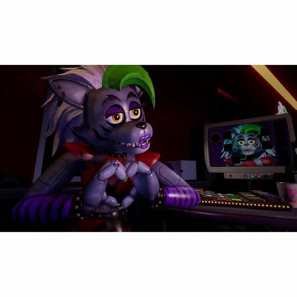 Thumbnail: Roxanne Wolf animatronic at a desk, her face on a monitor.