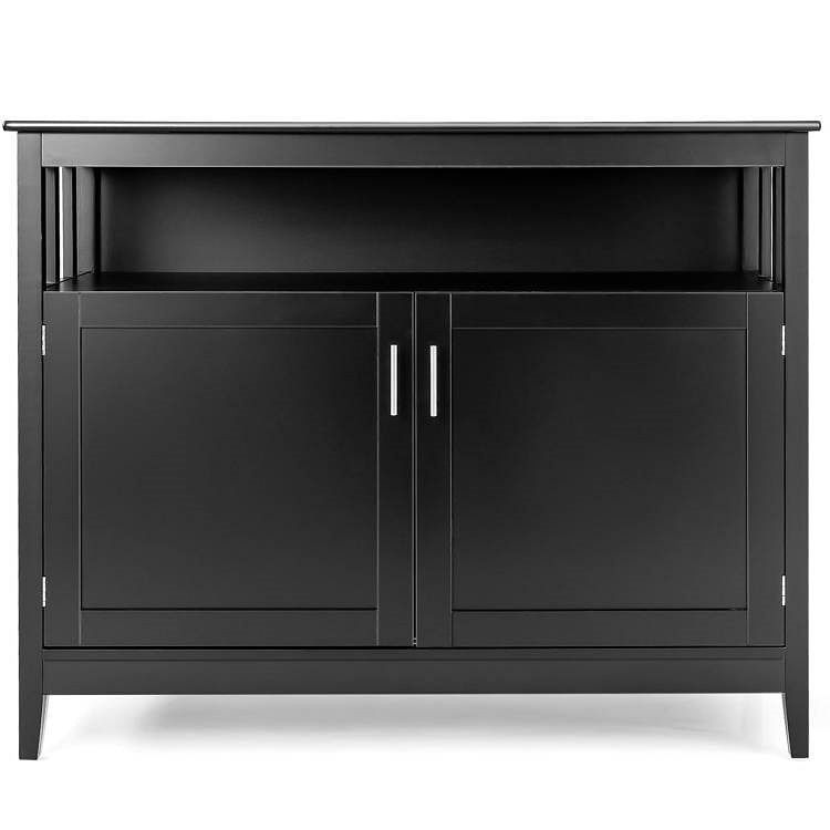 Black wood 2-door buffet cabinet with open shelf