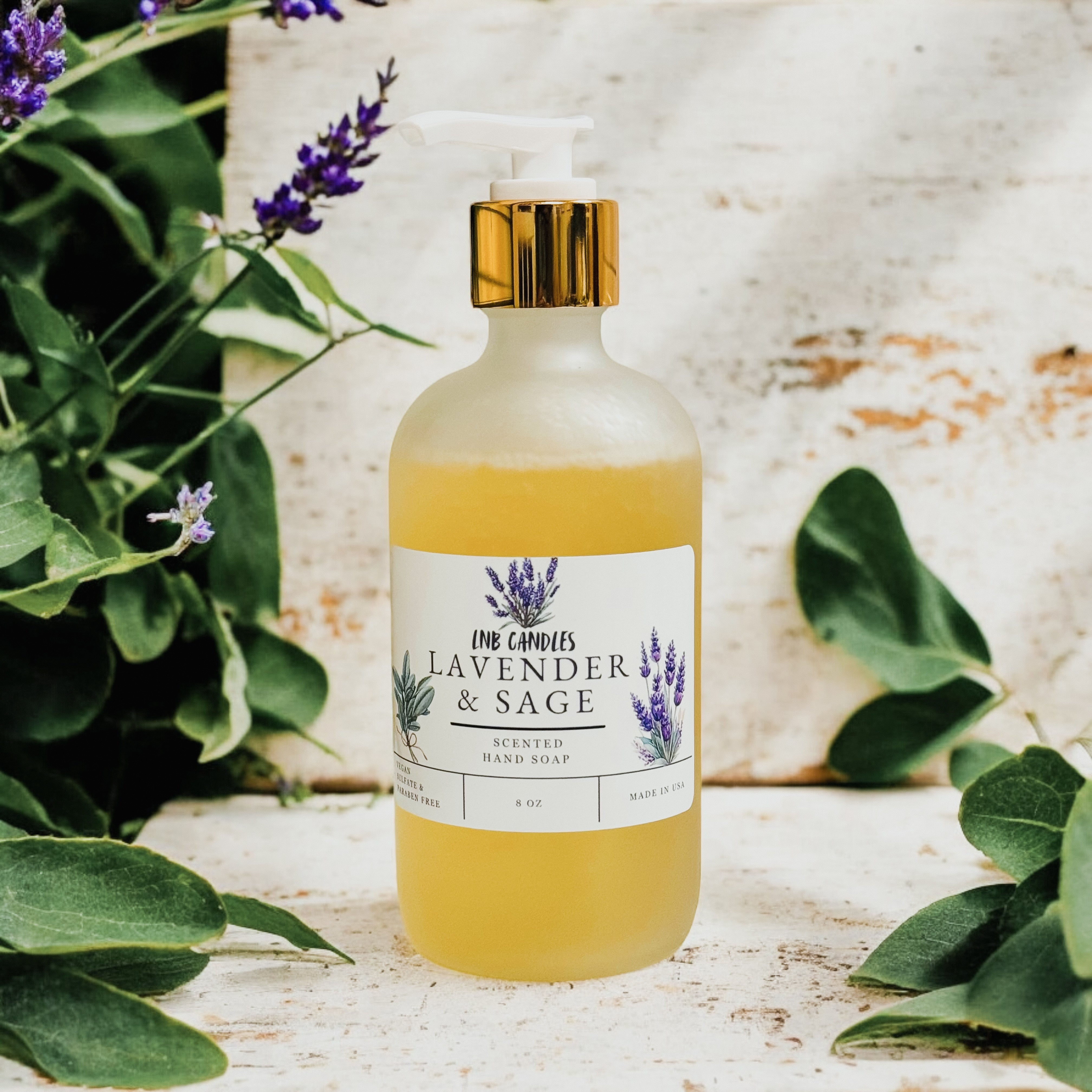 Frosted bottle of Lavender & Sage Moisturizing Hand Soap