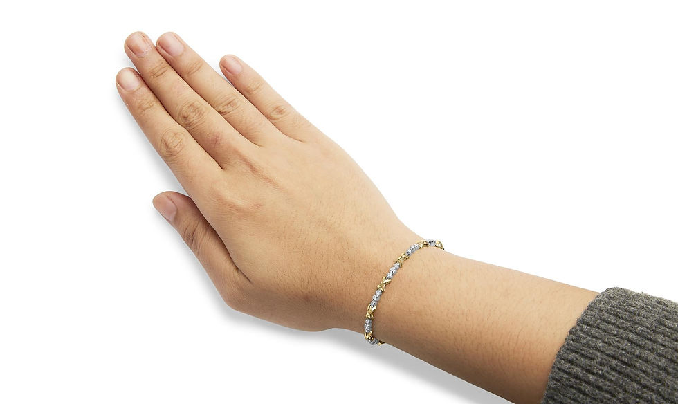 Thumbnail: 10K Two-Tone Gold 1/2 Cttw Diamond Alternating 3 Stone and X-Link 7" Bracelet (I
