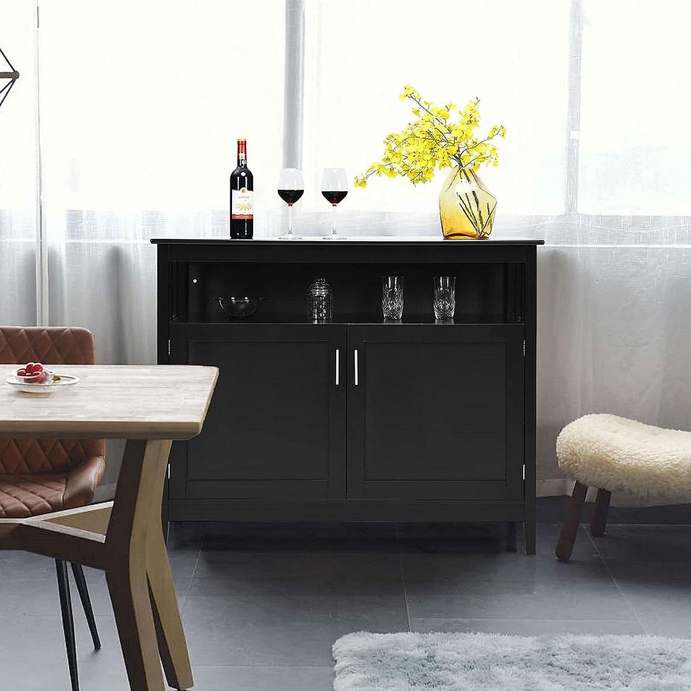 Black wood 2-door dining buffet with open shelf