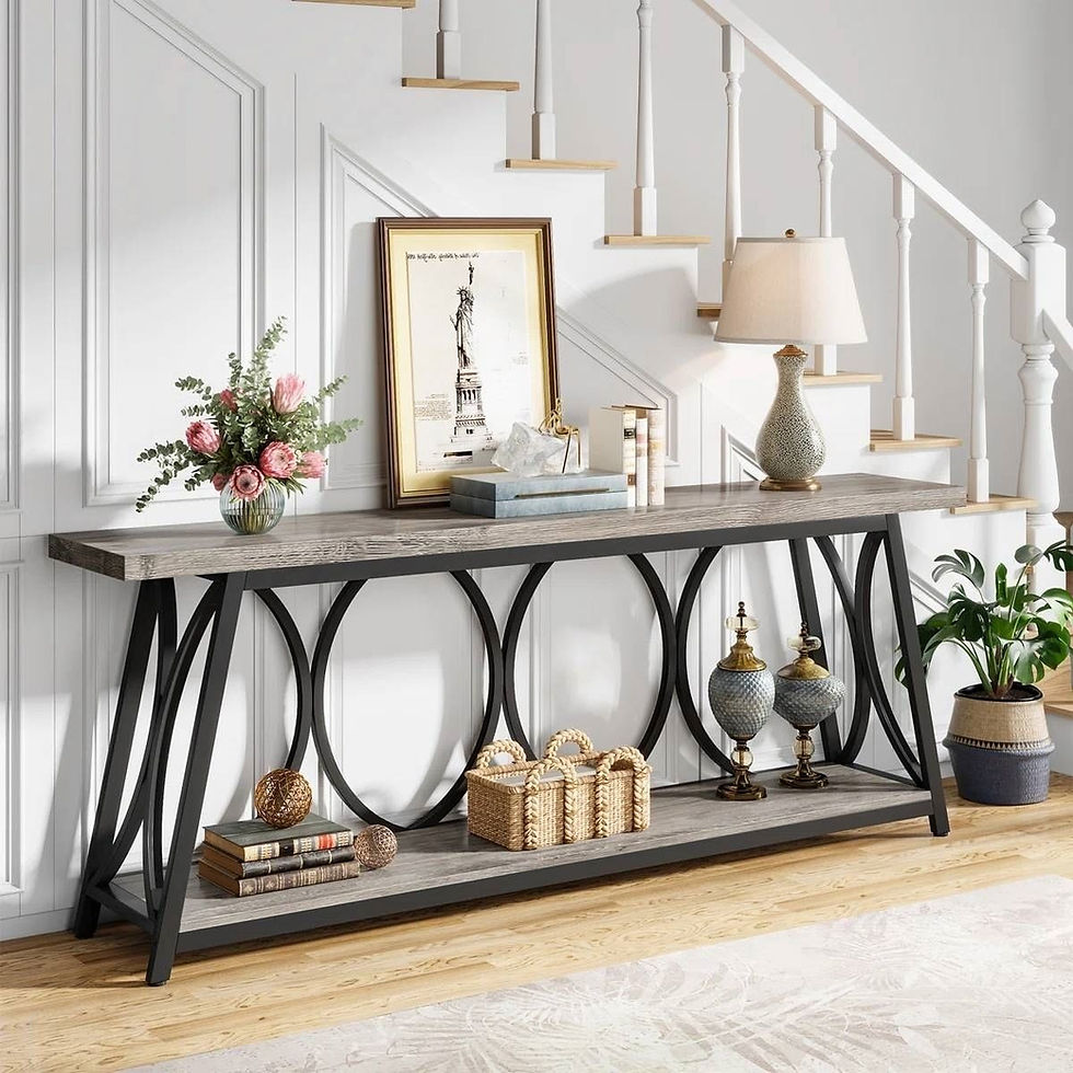 Industrial grey wood sofa table with black frame