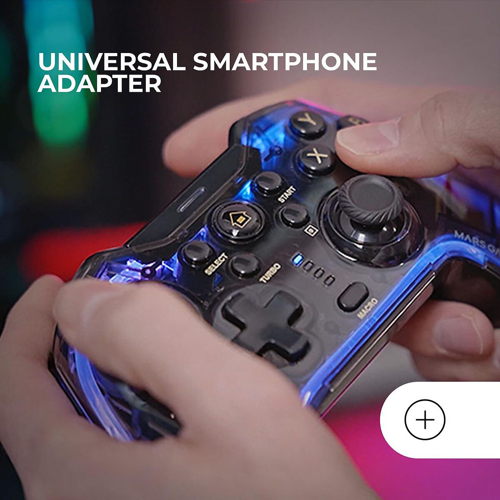 Thumbnail: Hands holding gaming controller with blue lights, Universal Smartphone Adapter