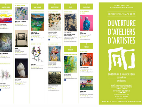 Les ouvertures d'ateliers d'artistes de Niort et Alentour se dérouleront les 17 et 18 mai 2025 de 14h à 19h.