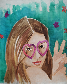 Petite fille qui regarde avec des coeurs - 30 x 30 cm.png