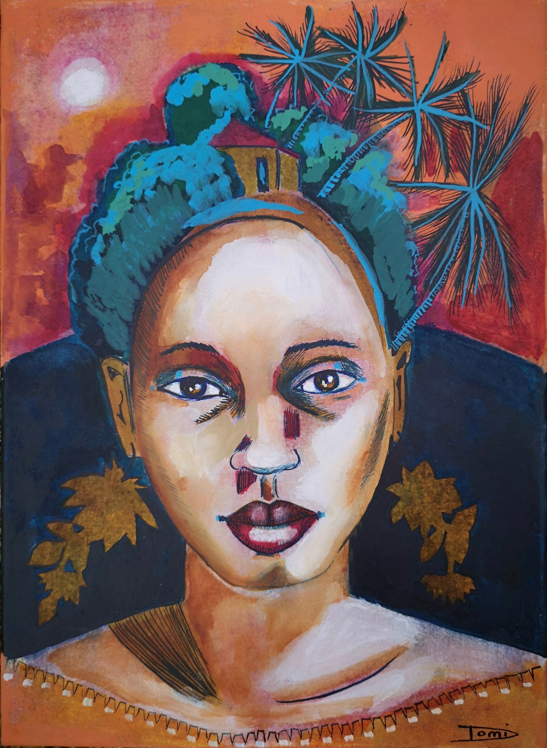 Portrait féminin imaginaire coiffé d'une maison