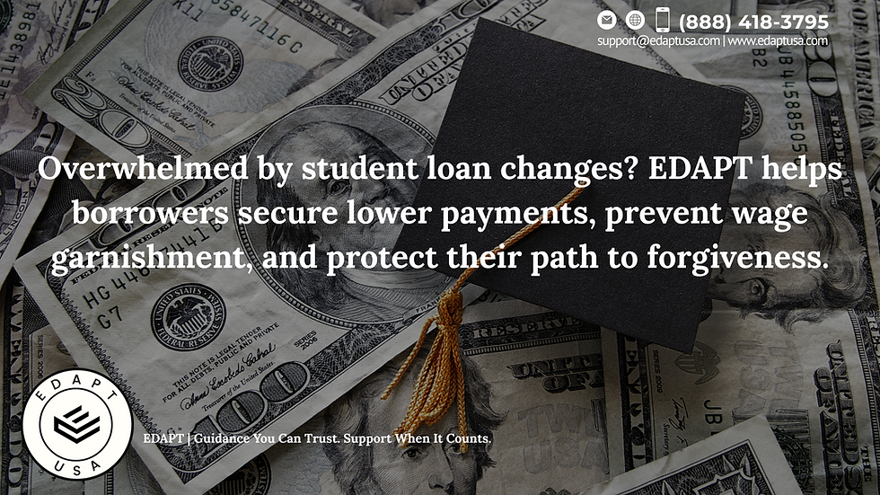 Money with graduation cap and text describing EDAPT