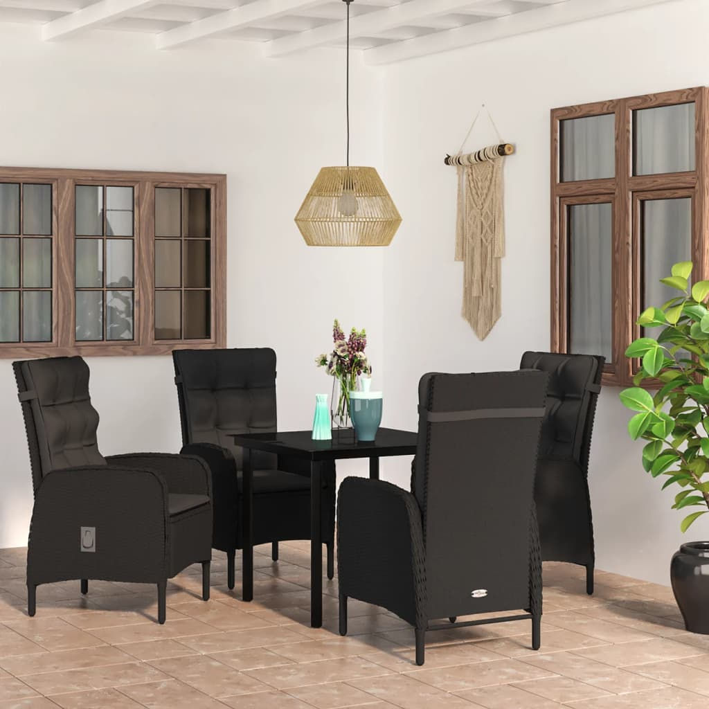 NNEVL 5 Piece Garden Dining Set with Cushions Black