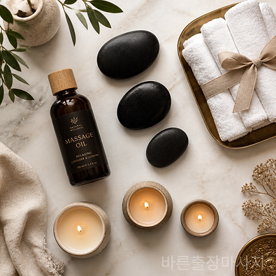 오일 병, 롤링 스톤, 수건, 아로마 캔들