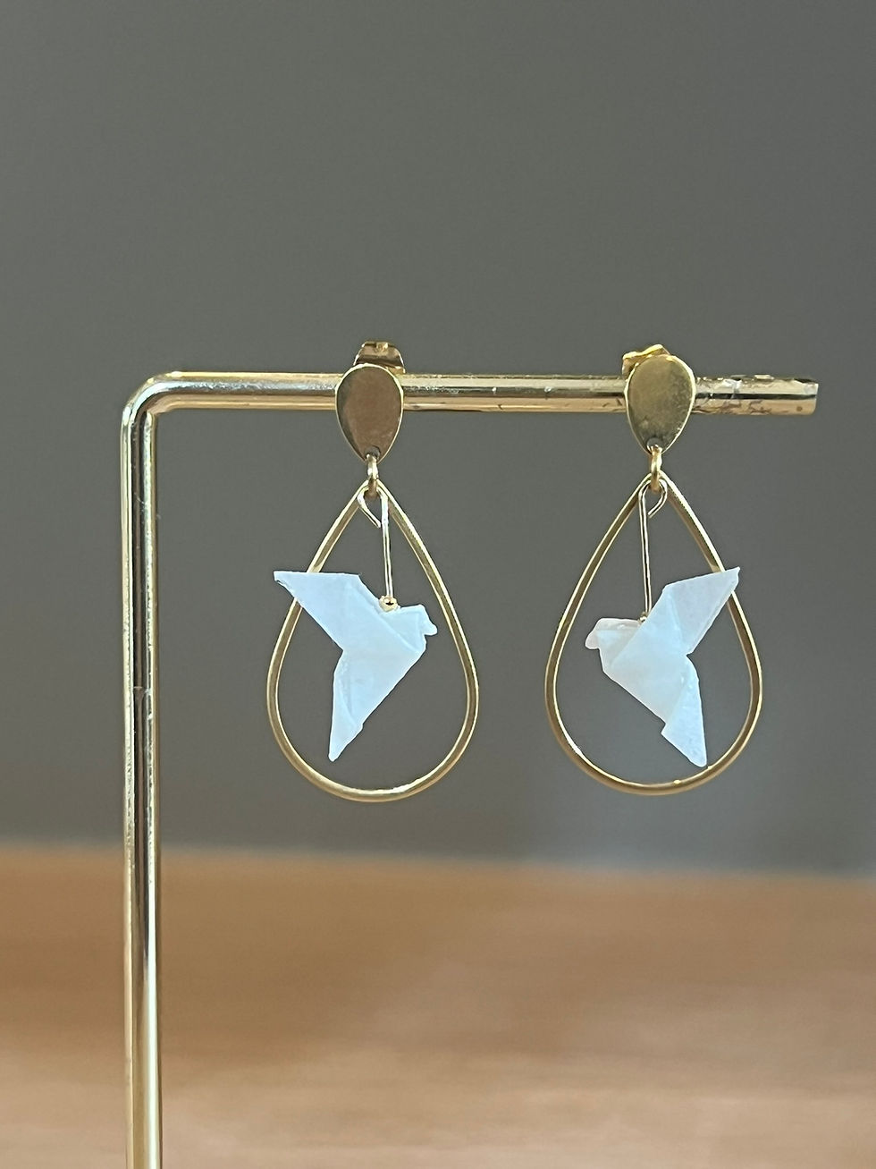 Miniature : Boucles d'oreilles Colombe - Origami vernis