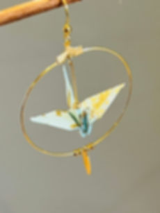 Grues japonaises Origami vert clair et doré, créoles simples