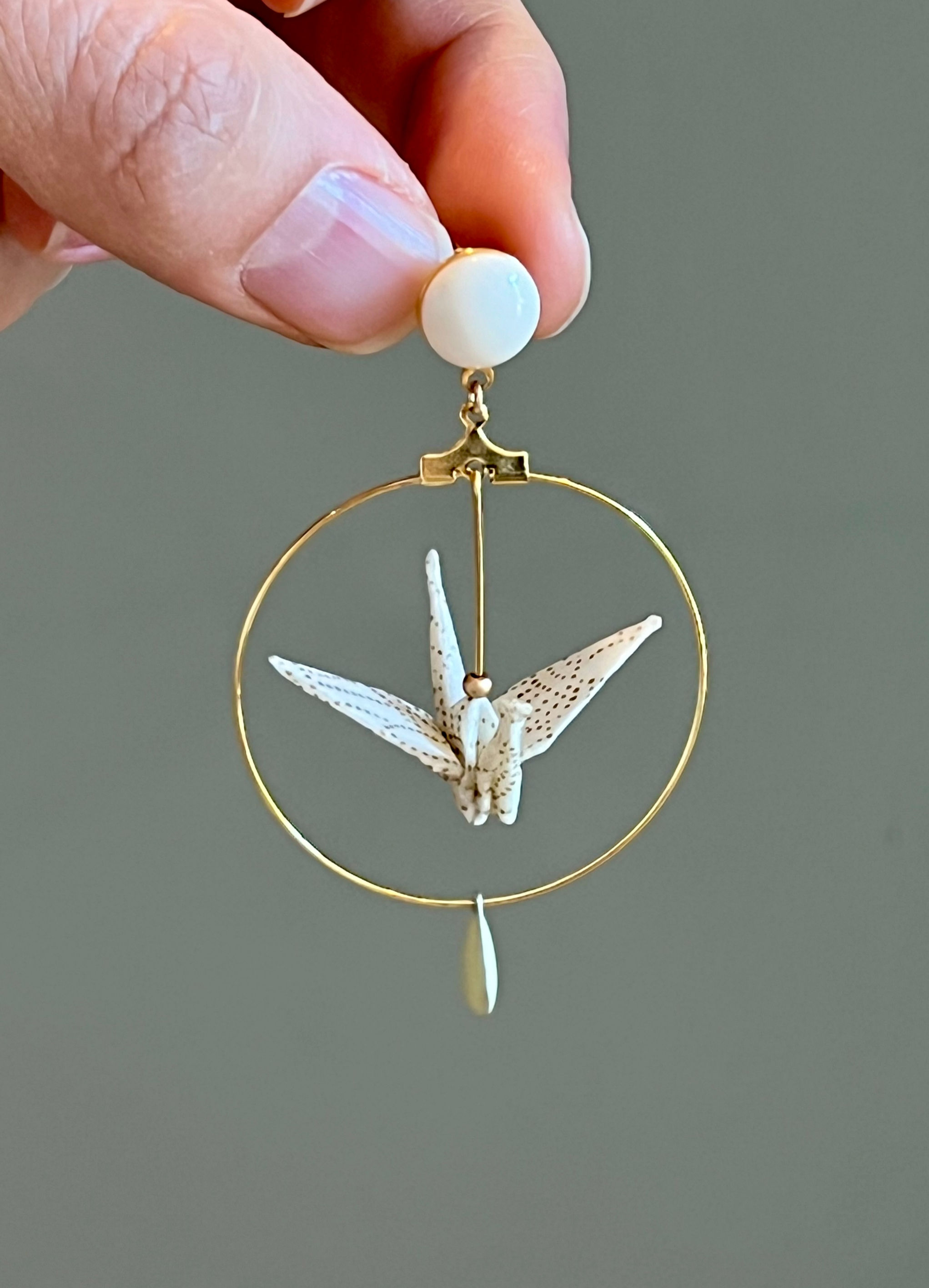 Grues japonaises Origami blanches ivoires pointillés or, créole simple