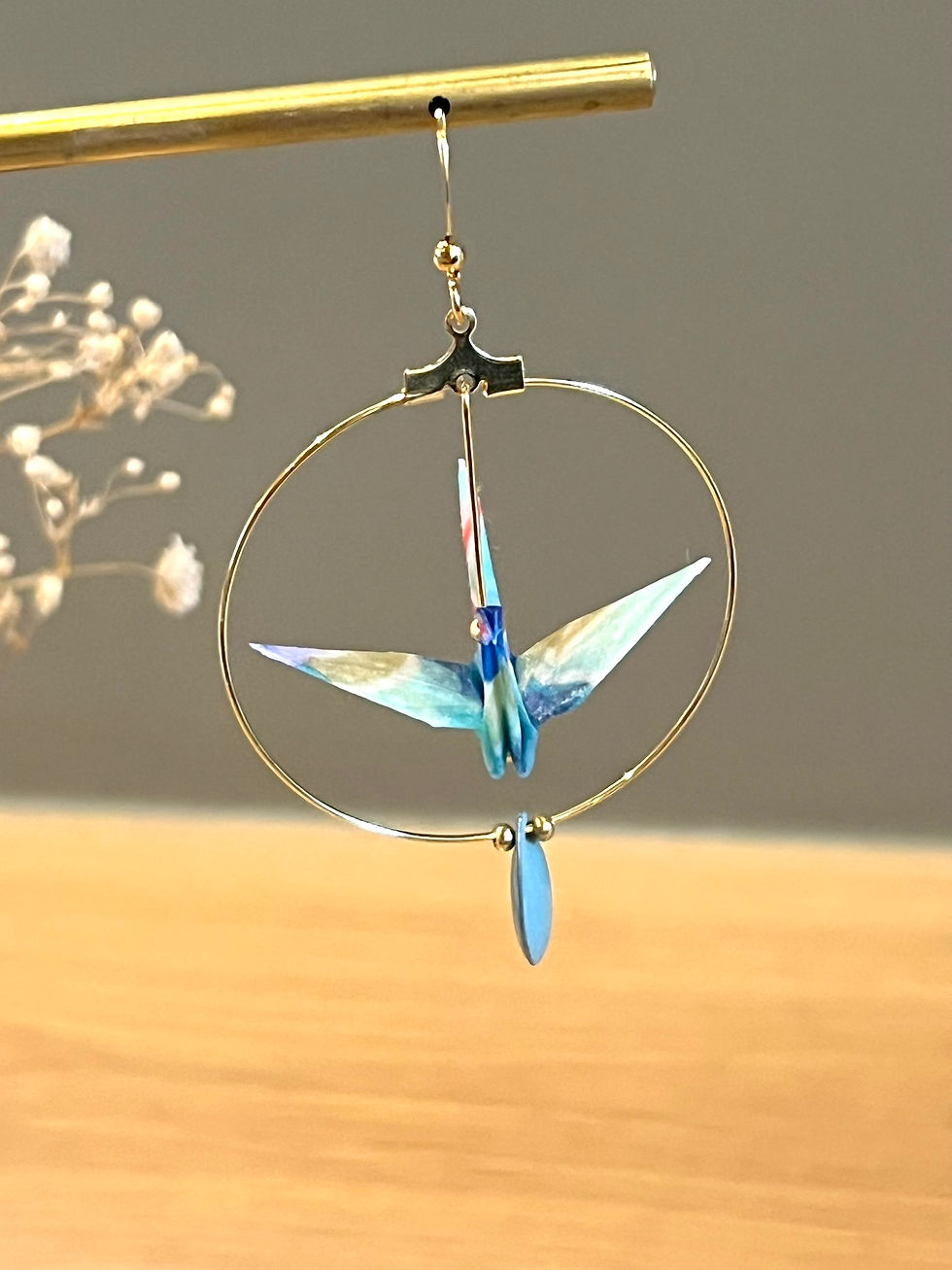 Miniature : Grues japonaises Origami camélias bleu clair et foncé, créoles simples