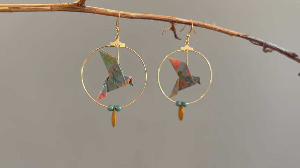Miniature : Oiseaux Origami motif fleural vert, créole simple