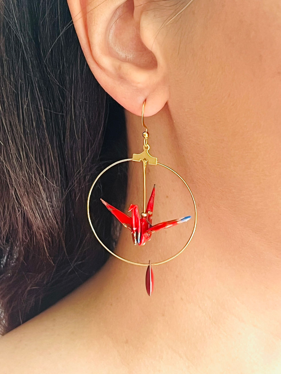 Miniature : Grues japonaises Origami rouge fleuri, créoles simples