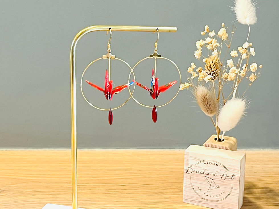Miniature : Grues japonaises Origami rouge fleuri, créoles simples