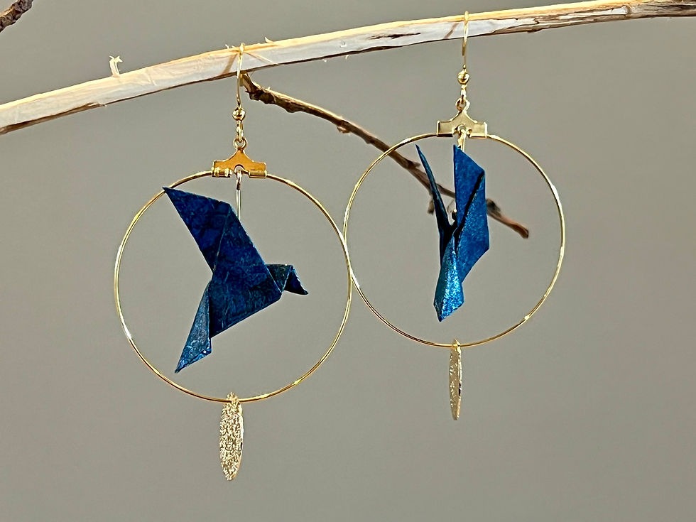 Miniature : Oiseaux bleu marine Origami, créole simple avec sequin doré