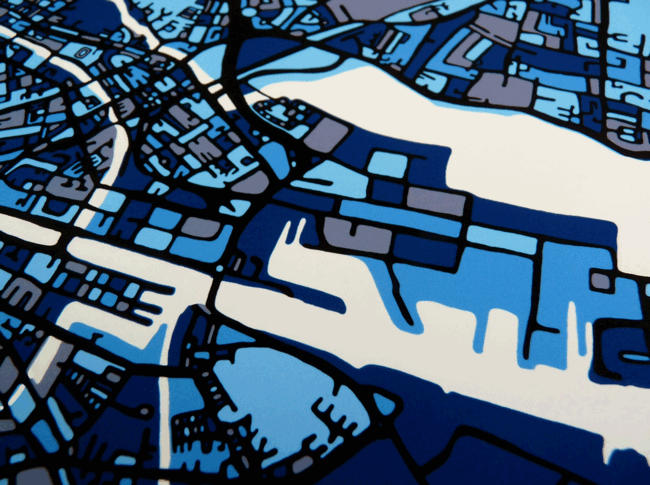 Dublin Art Map - Blue - Close Up