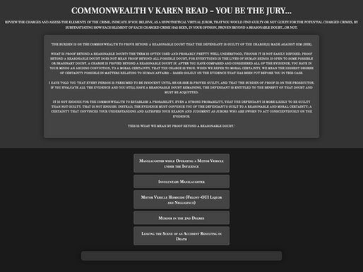 COMMONWEALTH v KAREN READ—YOU BE THE JURY...