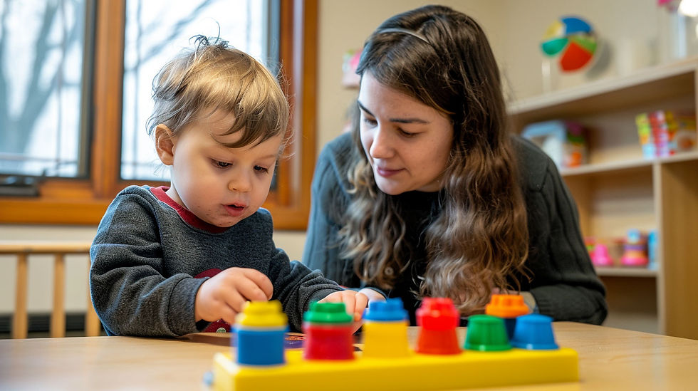 2 year old practicing play skills with an RBT during ABA therapy