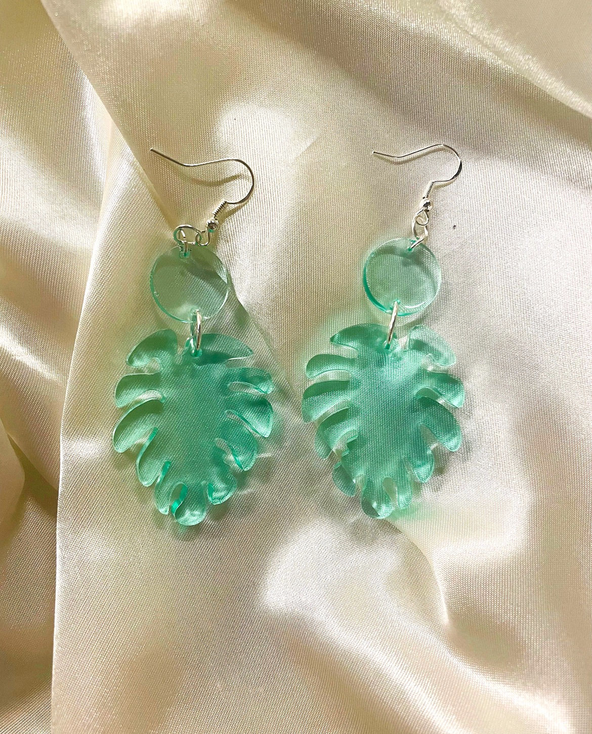 Silver Transparent Palm leaf Dangle earrings