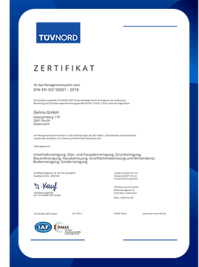 TÜV NORD Zertifikat der Delino GmbH – Zertifiziert nach ISO 9001, ISO 14001 und ISO 45001 für erstklassiges Qualitäts-, Umwel