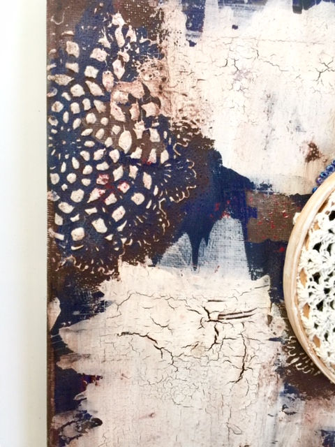 Thumbnail: Mixed Media Canvas, Grungy Flowers Canvas, Mixed Media Doily Acrylic Canvas