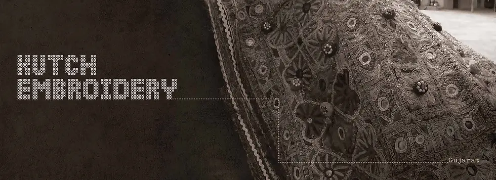 A detailed showcase of traditional Kutch Embroidery from Gujarat, highlighting the intricate craftsmanship featured in the Craftscape India brochure by Neha Ahuja.