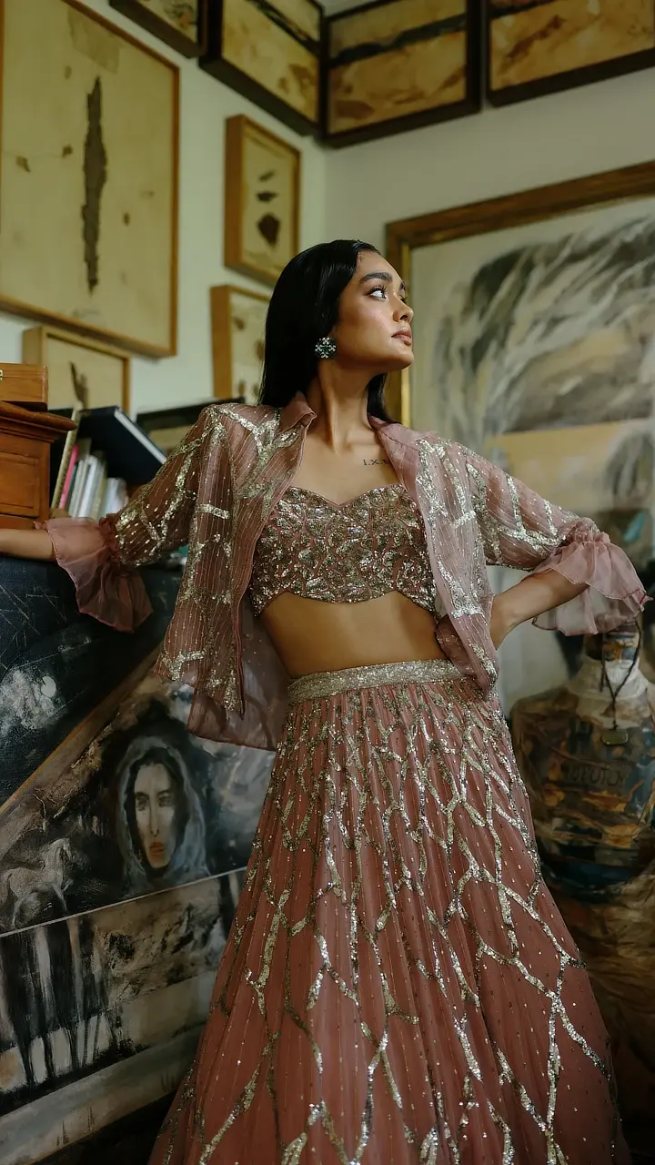 Dusky Rose Georgette Thunder Lehenga Set