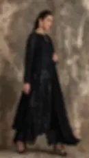 Black Georgette Barq Choga Set | Lateral View | House of Kotwara