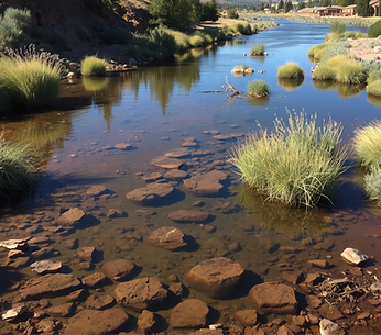 rural water metro in southern colorado, show a collection pond, water sanitation near rive
