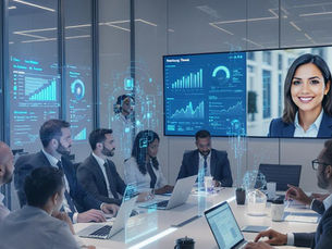 A diverse group of HR professionals reviewing digital dashboards and discussing human capital management trends in a modern office setting