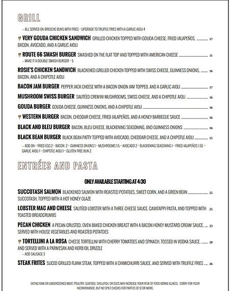 Rosies Grill & Entree Menu Summer 2026