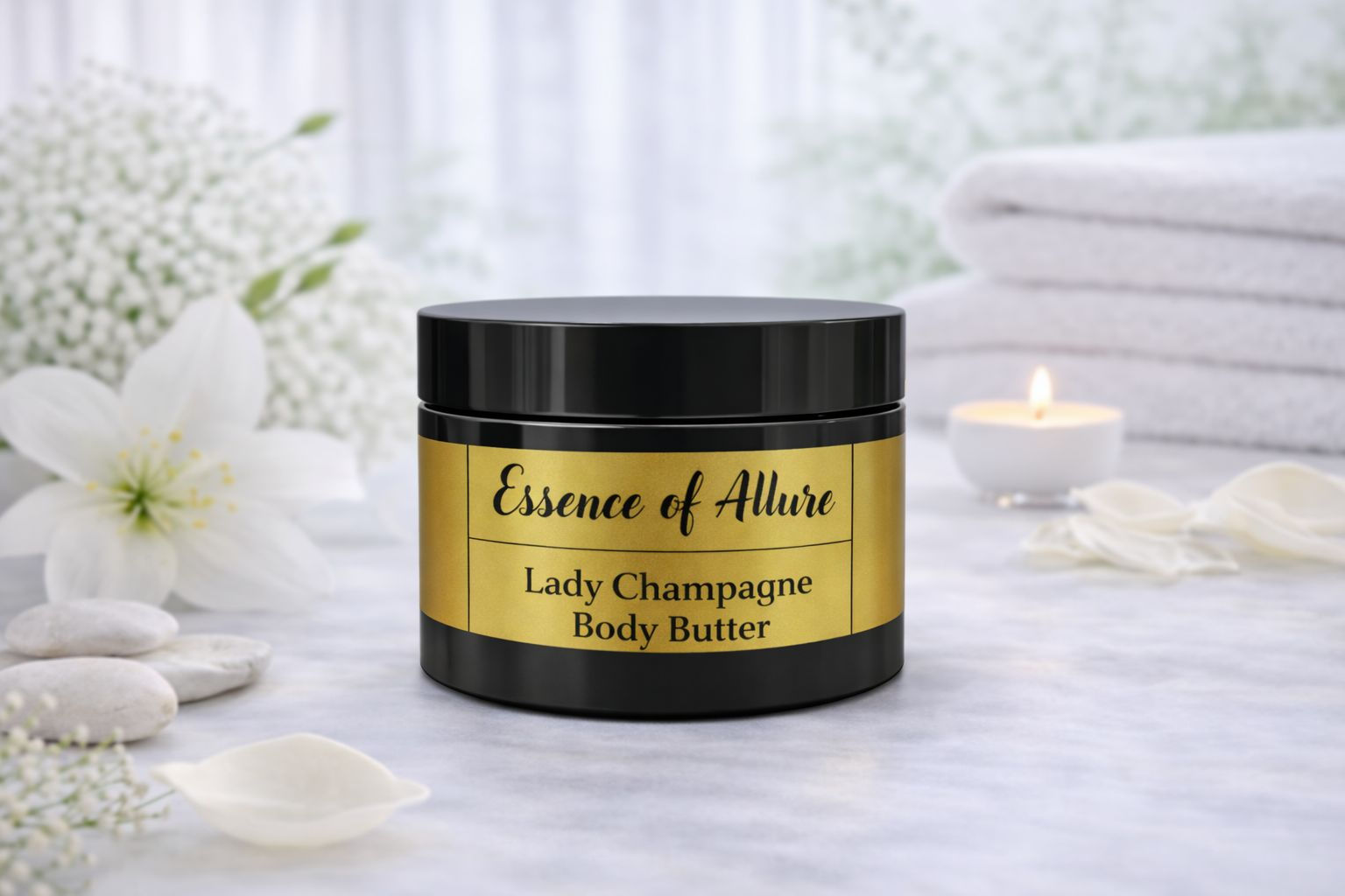 Luxury whipped body butter in a gold jar