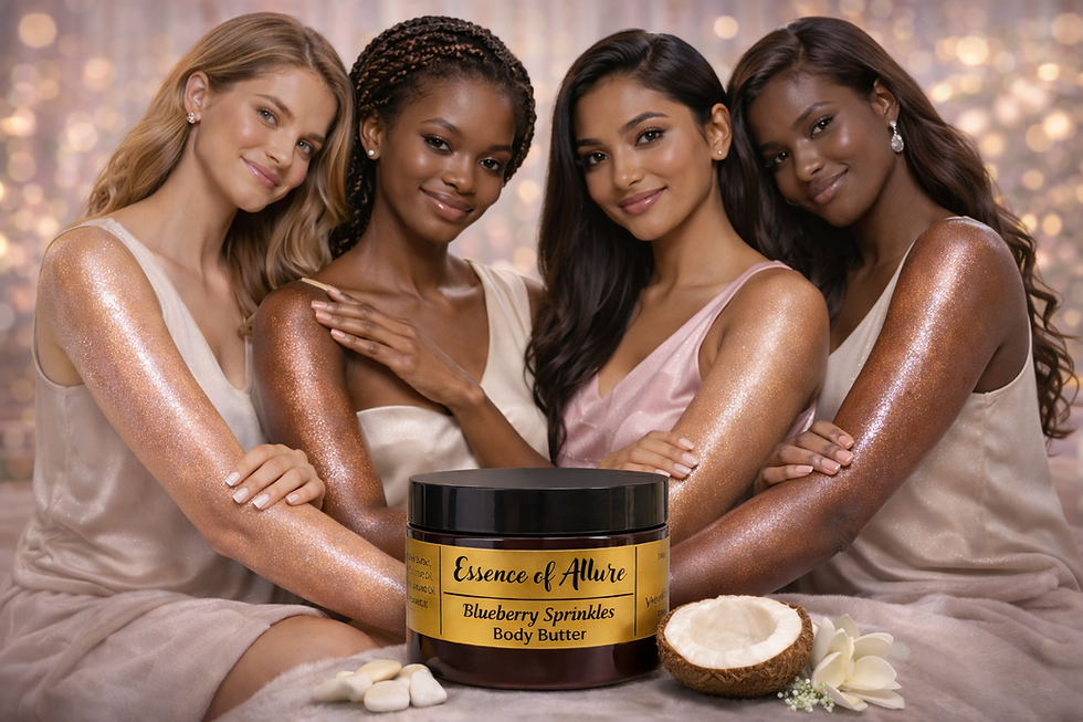 Four women with shimmering skin & Essence of Allure Body Butter