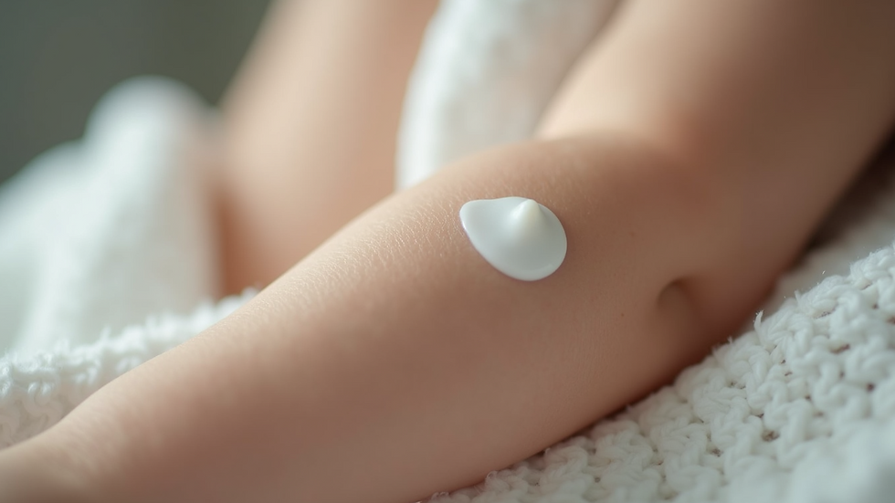 Close-up view of a baby’s arm with soft skin and a light moisturizer applied