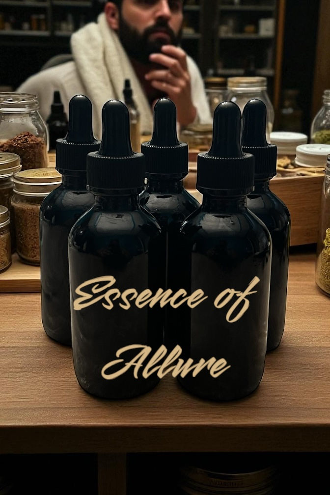 Thumbnail: Dark dropper bottles labeled 'Essence of Allure'